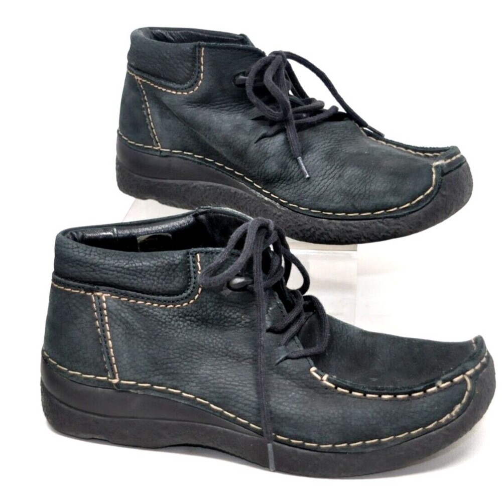 WOLKY Leather Ankle Lace Up Walking Comfort Boots Women's EU 39/US 8.5 Dark Gray